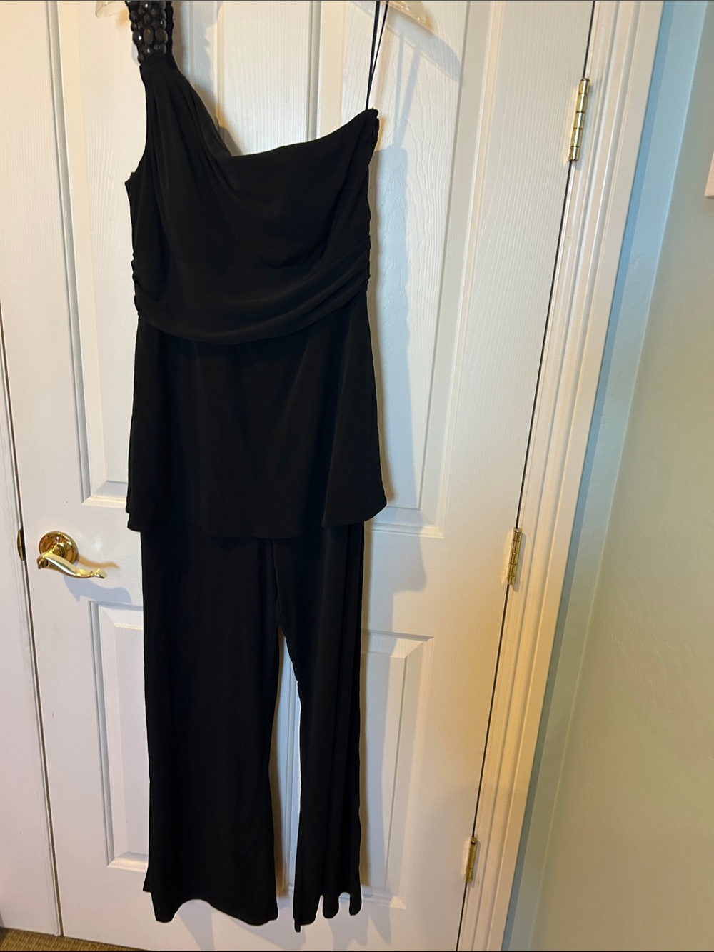 Net White House black market jeweled Black One-Shoulder Jumpsuit